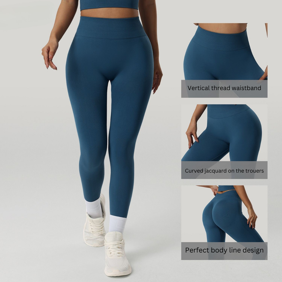 Serene High-Waist Tummy Control Yoga Pants for Women - Ribbed Elastic Fitness Leggings, Butt Lift & High Stretch Running Sports Pants
