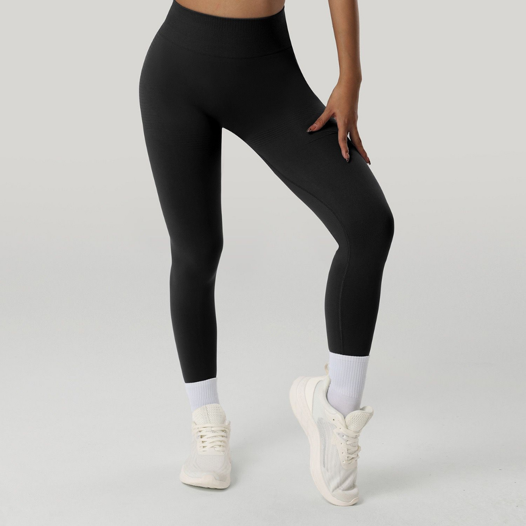Serene High-Waist Tummy Control Yoga Pants for Women - Ribbed Elastic Fitness Leggings, Butt Lift & High Stretch Running Sports Pants