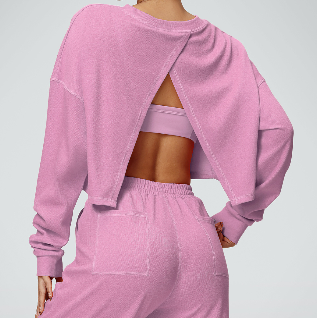 2-Piece Set: Cropped Crew Neck Sweatshirt + High-Waisted Wide-Leg Jogger Pants – Casual Fitness Outfit for Women