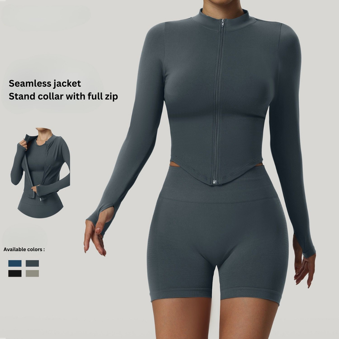 Serene Women's Zipper High Neck Long Sleeve Yoga Jacket - Slim-Fit Quick-Dry Activewear for Outdoor Fitness & Gym