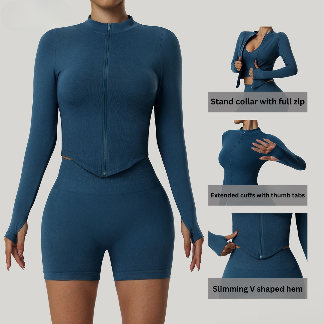 Serene Women's Zipper High Neck Long Sleeve Yoga Jacket - Slim-Fit Quick-Dry Activewear for Outdoor Fitness & Gym