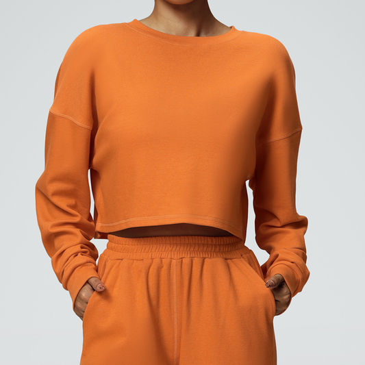 2-Piece Set: Cropped Crew Neck Sweatshirt + High-Waisted Wide-Leg Jogger Pants – Casual Fitness Outfit for Women