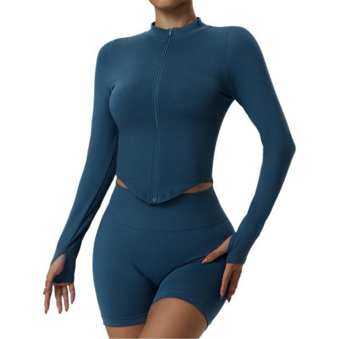 Serene Women's Zipper High Neck Long Sleeve Yoga Jacket - Slim-Fit Quick-Dry Activewear for Outdoor Fitness & Gym