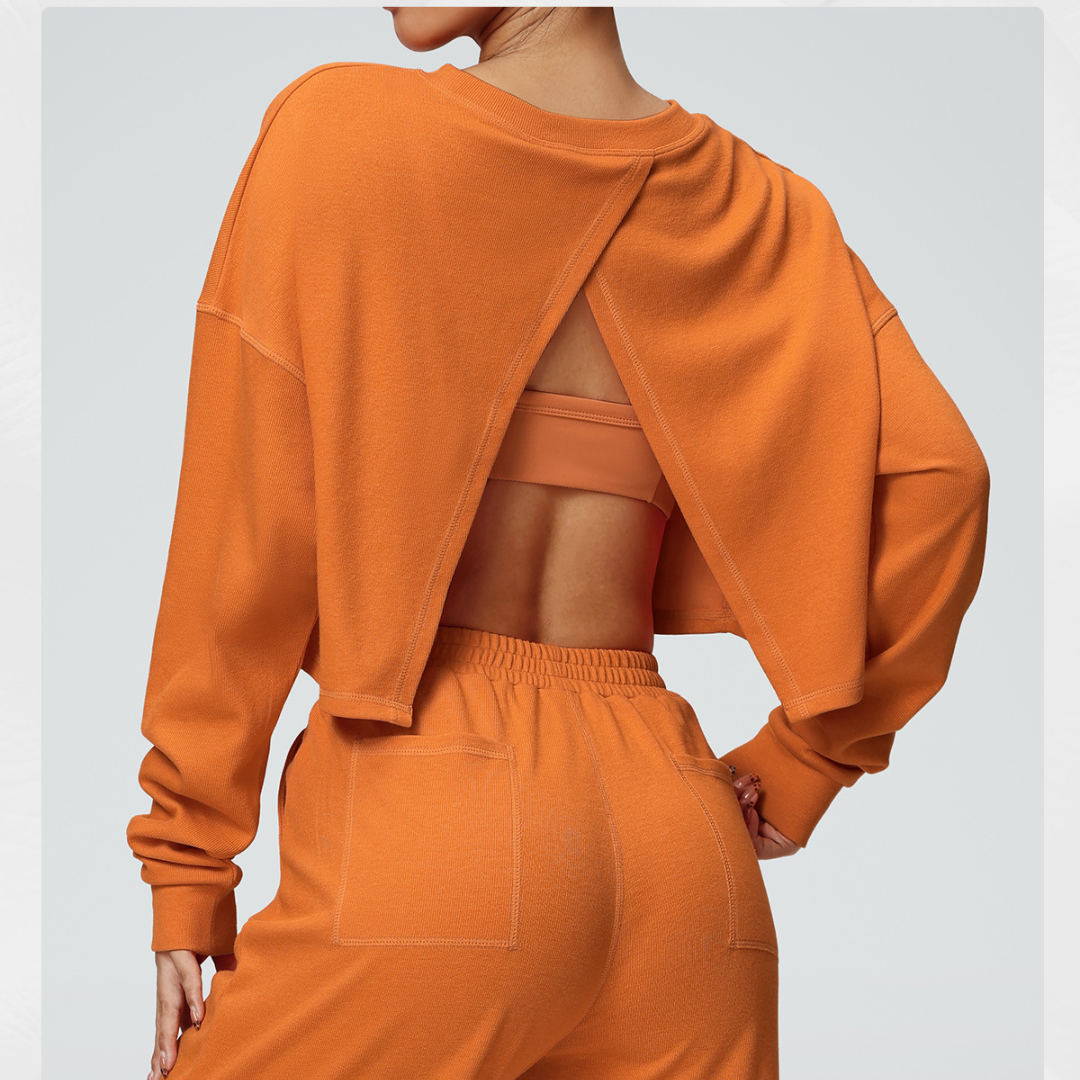 2-Piece Set: Cropped Crew Neck Sweatshirt + High-Waisted Wide-Leg Jogger Pants – Casual Fitness Outfit for Women