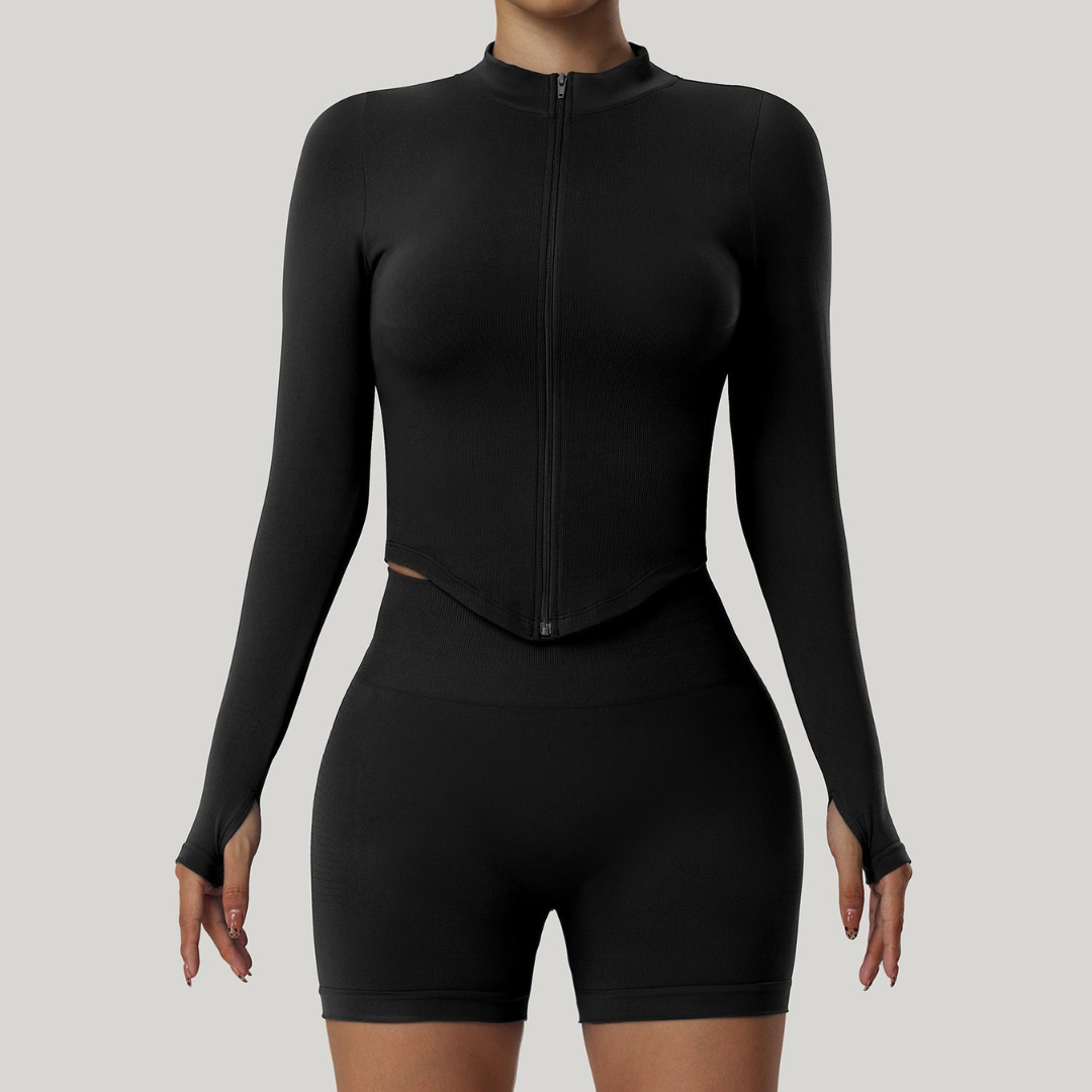 Serene Women's Zipper High Neck Long Sleeve Yoga Jacket - Slim-Fit Quick-Dry Activewear for Outdoor Fitness & Gym