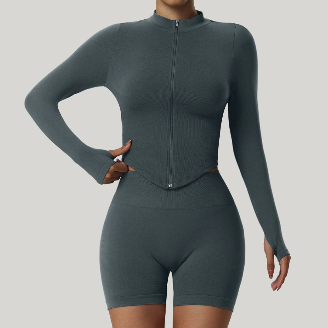 Serene Women's Zipper High Neck Long Sleeve Yoga Jacket - Slim-Fit Quick-Dry Activewear for Outdoor Fitness & Gym