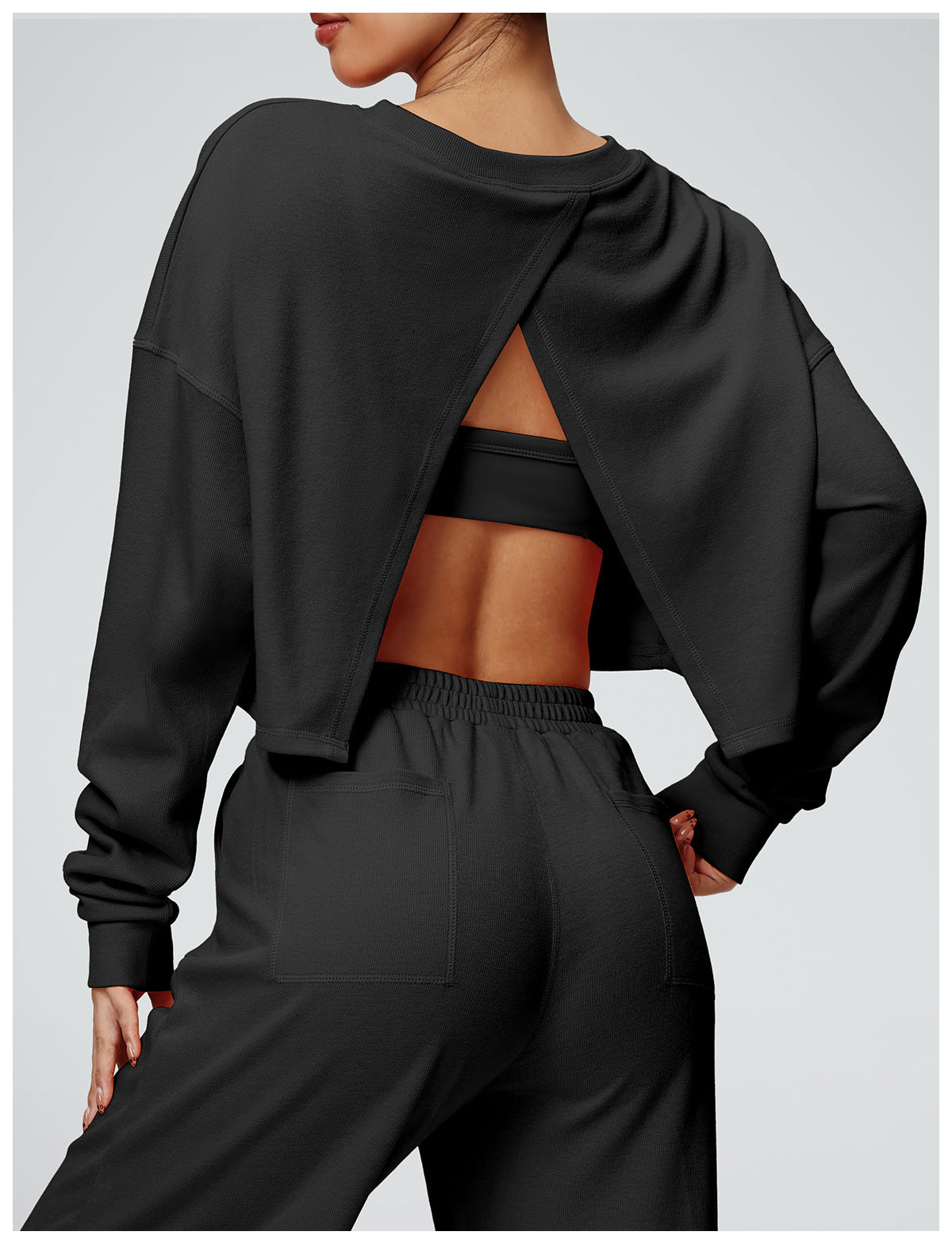 2-Piece Set: Cropped Crew Neck Sweatshirt + High-Waisted Wide-Leg Jogger Pants – Casual Fitness Outfit for Women