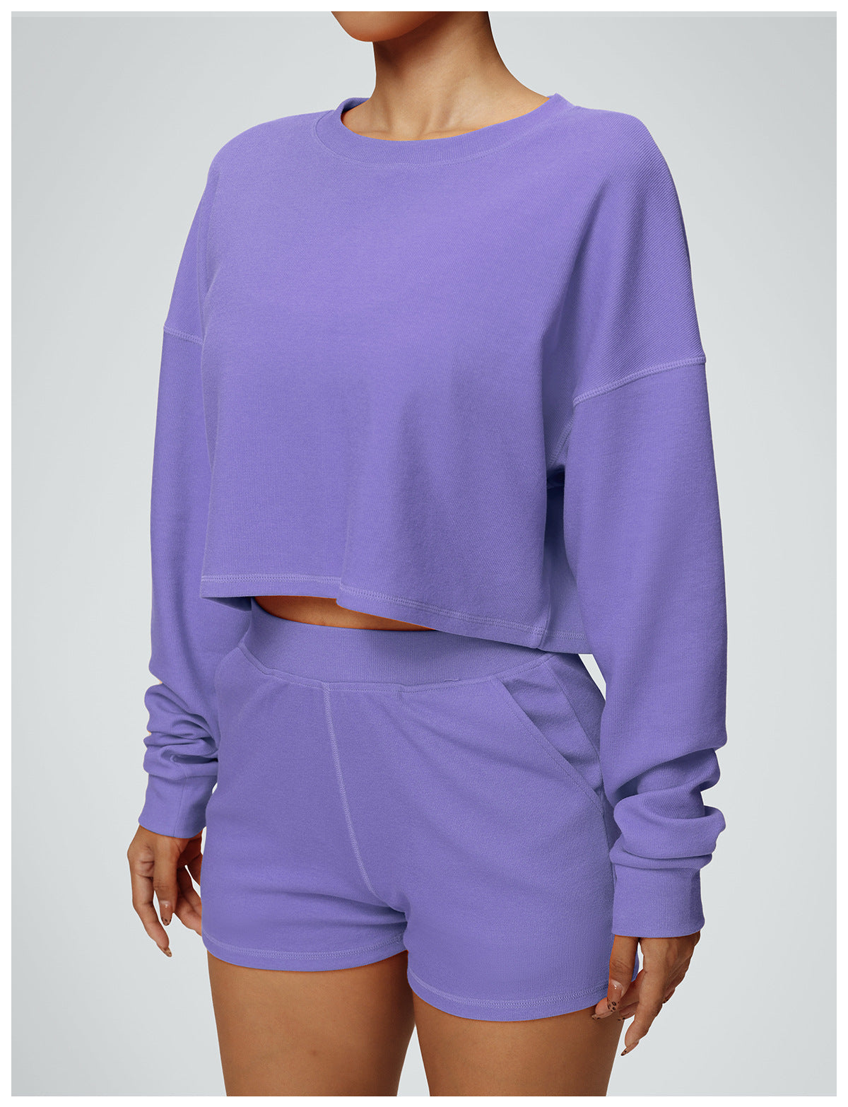 2-Piece Set: Cropped Crew Neck Sweatshirt + High-Waisted Wide-Leg Jogger Pants – Casual Fitness Outfit for Women