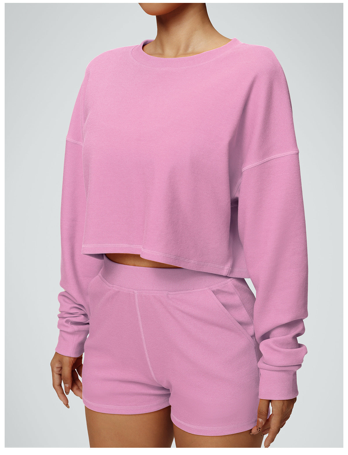 2-Piece Set: Cropped Crew Neck Sweatshirt + High-Waisted Wide-Leg Jogger Pants – Casual Fitness Outfit for Women