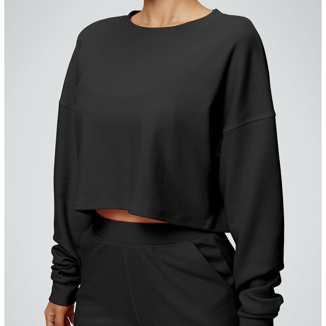 2-Piece Set: Cropped Crew Neck Sweatshirt + High-Waisted Wide-Leg Jogger Pants – Casual Fitness Outfit for Women